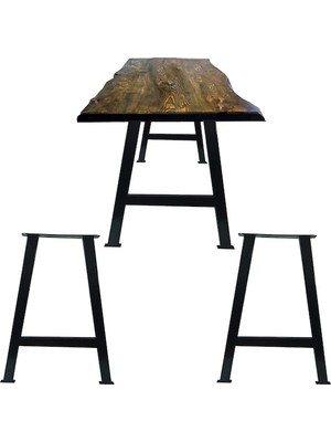 Abronya Masa Ayağı Ahşap Masif Kütük Çalışma Yemek Masası Metal A Ayak