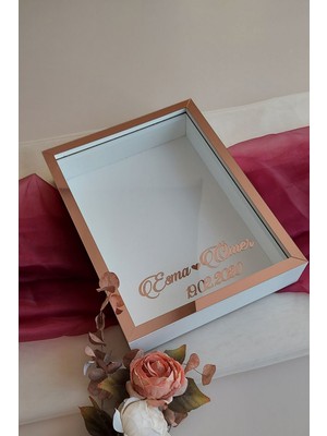 30 x 40  cm  7  cm  Derin Beyaz-Rose Gül Anı Çerçevesi! Gül Kutusu-Hkm Ticaret