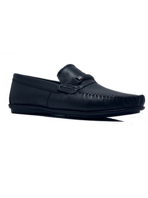 Golden Shoes Siyah Desenli  Deri Günlük Erkek Loafer Ayakkabı
