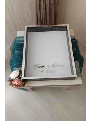 40 x 50  cm  Siyah-Gümüş Derin Ledsiz Gül Anı Çerçevesi! Gül Kutusu