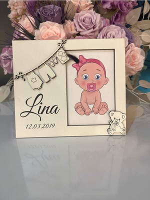 Bebek Saç Çerçevesi Ahşap Anı Çerçevesi Kişiye Özel Isimli Tarihli Çerçeve