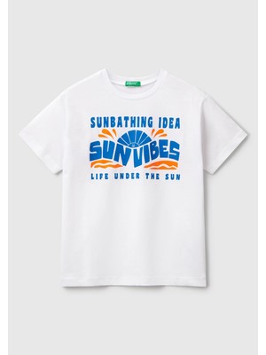 United Colors Of Benetton Erkek Çocuk Siyah Grafik Baskılı Kısa Kollu T-Shirt