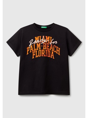 United Colors Of Benetton Erkek Çocuk Siyah Grafik Baskılı Kısa Kollu T-Shirt