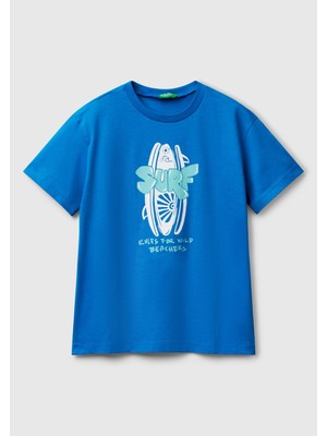 United Colors Of Benetton Erkek Çocuk Siyah Grafik Baskılı Kısa Kollu T-Shirt