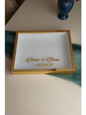 40 x 50  cm  Gold Pleksi Kaplı Yatay Derin Gül Anı Çerçevesi! Gül Kutusu