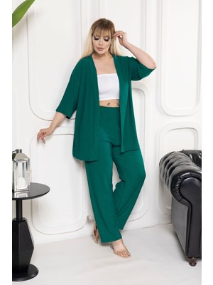 Kimono Hırkalı 2li Alt Üst Takım Bürümcük Kumaş Yazlık M-6xl Oversize