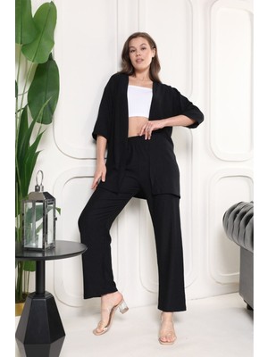 Şık - Kimono Hırkalı Bürümcük Takım Oversize Düşük Kol M - 6xl