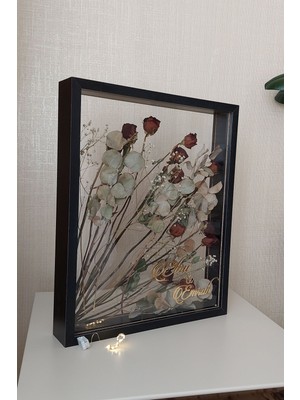 Ledli Isimli 40 x 50  cm  Çift Yönlü Derin Gül Çerçevesi! Gelin Buketi Çerçevesi!