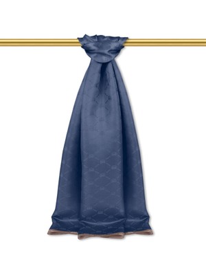 Lacivert Zincir Monogram Desen Ipek Şal