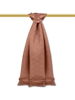 Koyu Somon Zincir Monogram Desen Ipek Şal