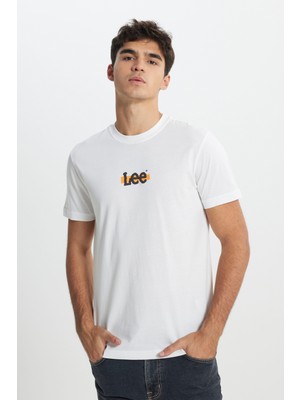 Lee L241521100 Beyaz Erkek Bisiklet Yaka Lee Baskılı T-Shirt