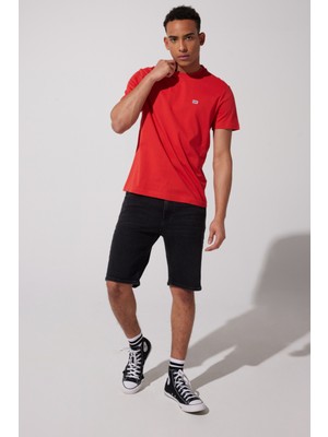 Lee L60UFQ512 Kırmızı Erkek Bisiklet Yaka Küçük Lee Kabartma Yazılı T-Shirt