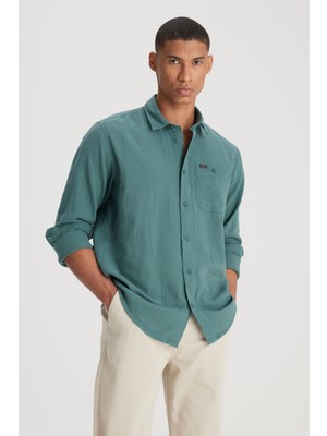 Lee L66N205295OT Yeşil Erkek Regular Fit Tek Cep Uzun Kol Gömlek