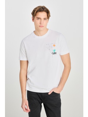 Lee L2510319100 Beyaz Erkek Önden Baskılı Regular Fit Bisiklet Yaka T-Shirt