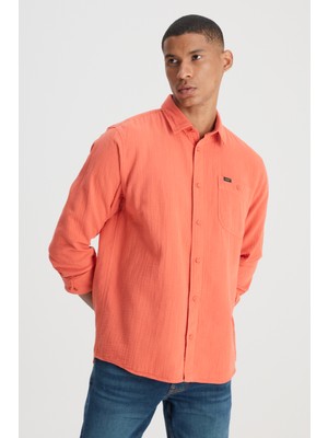 Lee L66N205295B50 Turuncu Erkek Uzun Kol %100 Pamuk Gömlek