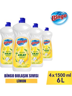 Bingo Sıvı Elde Bulaşık Deterjanı Limon 1500ML x 4 Adet