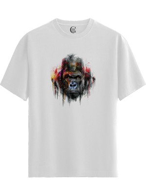 Color Luxe Gorilla Paint - %100 Pamuklu Erkek Beyaz Tişört - Premium Quality