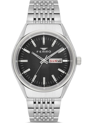 Ferro FM43012A-A2 Quartz Çelik Gri Siyah Kadran 40 mm Erkek Kol Saati