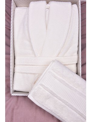 Colourist Şalyaka Bornoz + Baş Havlusu-Krem S/m