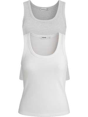 Monox Kadın Fitilli Likralı Pamuk Askılı 2li Atlet