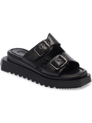 Tergan  Siyah Hakiki Deri Kadın Terlik - K24Y1TR67153-A23