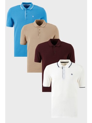 Buratti Pamuklu Regular Fit Düğmeli Polo Yaka 4'lü Paket T Shirt Erkek T Shirt 590211827S4