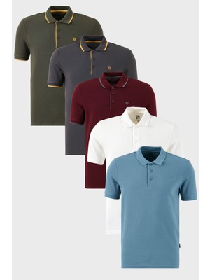 Buratti Pamuklu Regular Fit Düğmeli Polo Yaka 5'li Paket T Shirt Erkek T Shirt 590211827S5
