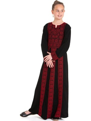 Zaytoon Tesettür Elbise Çocuk Filistin Özel Nakışlı Geleneksel Kız Elbisesi 1-7 Yaş Kırmızı
