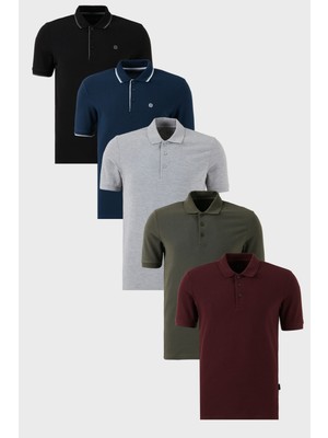Buratti Pamuklu Regular Fit Düğmeli Polo Yaka 5'li Paket T Shirt Erkek T Shirt 590211827S5