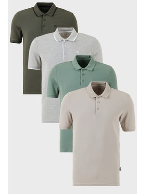 Buratti Pamuklu Regular Fit Düğmeli Polo Yaka 4'lü Paket T Shirt Erkek T Shirt 590211827S4