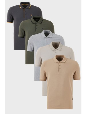 Buratti Pamuklu Regular Fit Düğmeli Polo Yaka 5'li Paket T Shirt Erkek T Shirt 590211827S5