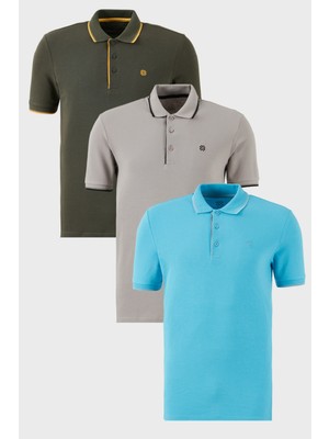 Buratti  Pamuklu Slim Fit Şerit Detaylı Düğmeli Polo Yaka 3'lü Paket T Shirt Erkek T Shirt 5902118S3