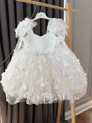 Babyaden Üç Boyutlu Kelebekli Tül Kabarık Tütü Etek Fiyonklu Doğum Günü Mezuniyet Kız Çocuk Elbisesi