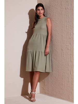 Lela Regular Fit Kolsuz Midi Elbise Bayan Elbise 5869008