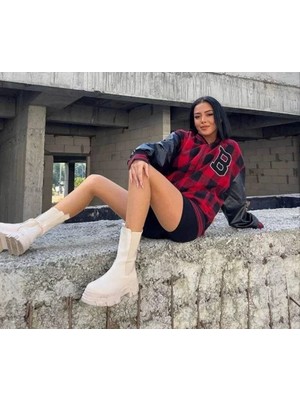 35AVM Pötikare Desen Nakışlı Kolej Ceket - Kırmızı