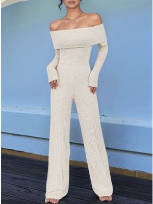 35AVM Kadın Uzun Kollu Madonna Yaka Şardonlu Kaşkorse Tulum