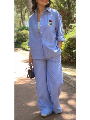 Kadın Mavi Çizgili Takım