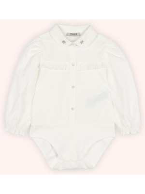 Kız Bebek Yakalı Nakış Detaylı Ekru Body Gömlek