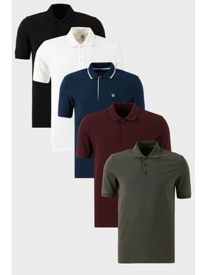 Buratti Pamuklu Regular Fit Düğmeli Polo Yaka 5'li Paket T Shirt Erkek T Shirt 590211827S5