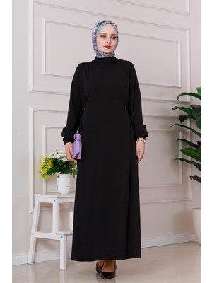 Yanı Bağlamalı Şule Elbise-Siyah