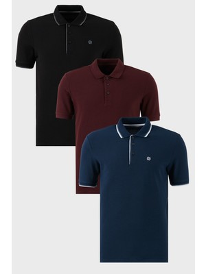 Buratti Pamuklu Regular Fit Düğmeli Polo Yaka 3'lü Paket T Shirt Erkek T Shirt 590211827S3