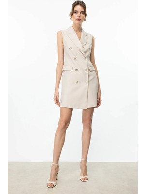 Ekol Kadın Kruvaze Yaka Kolsuz Elbise 5158 Taş