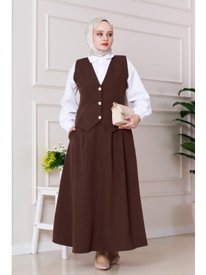 Cemre Yelekli Ikili Takım-Kahverengi