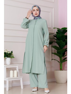 Yırtmaç Detaylı Tunik Pantolon Takım-Mint Yeşili