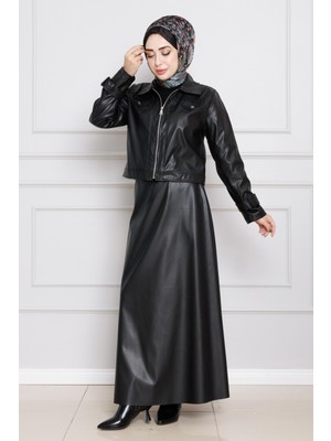 Ceketli Deri Takım-Siyah