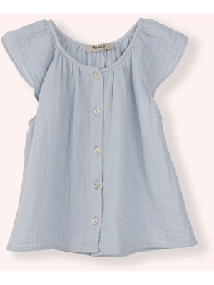 Kız Çocuk Yumuşak Dokulu Mavi Müslin Bluz