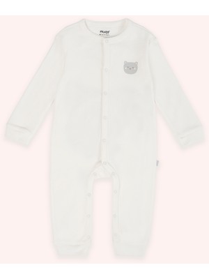 Yenidoğan Ayıcık Detaylı Aplikeli Ekru Tulum