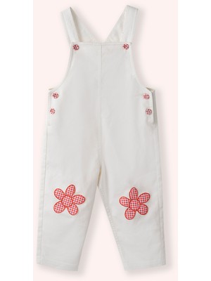 Kız Bebek Çiçek Detaylı Beyaz Salopet