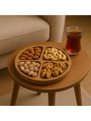 Saban Doğal Ahşap Çerezlik ve Kahvaltılık – 4 Bölmeli Sunum Tabağı  T9