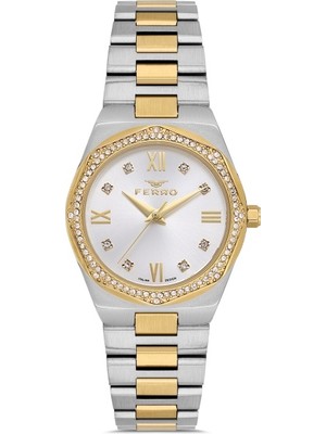 Ferro FL21518AWT-D Quartz Çelik Altın/gri 30 mm Kadın Kol Saati